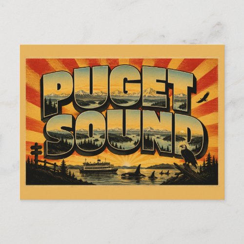 Puget Sound WA Inland Sea Evergreen Forest Art Postcard