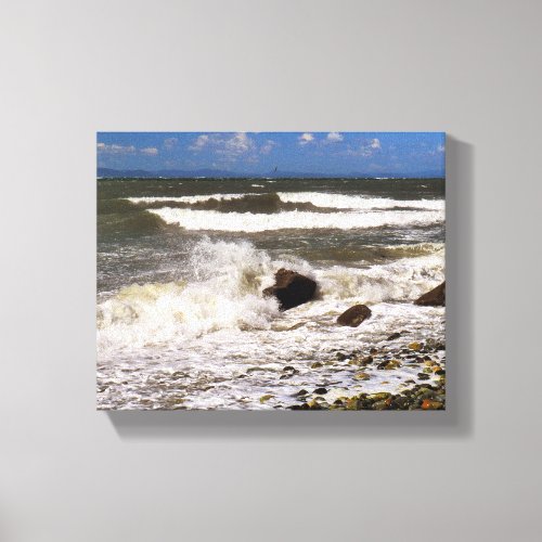 Puget Sound Washington Rocky Beach Waves Photo Canvas Print
