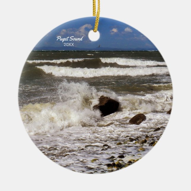 Puget Sound Washington Seascape Photo Ceramic Ornament (Front)