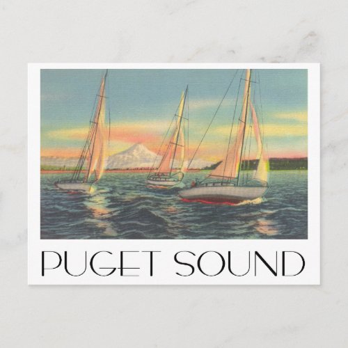 Puget Sound Washington vintage travel style Postcard