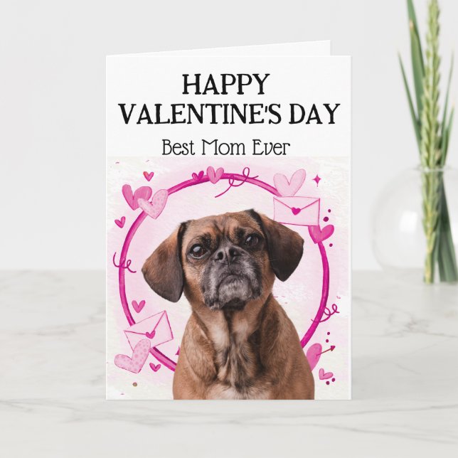 Puggle Best Mom Custom Valentines Day Holiday Card (Front)