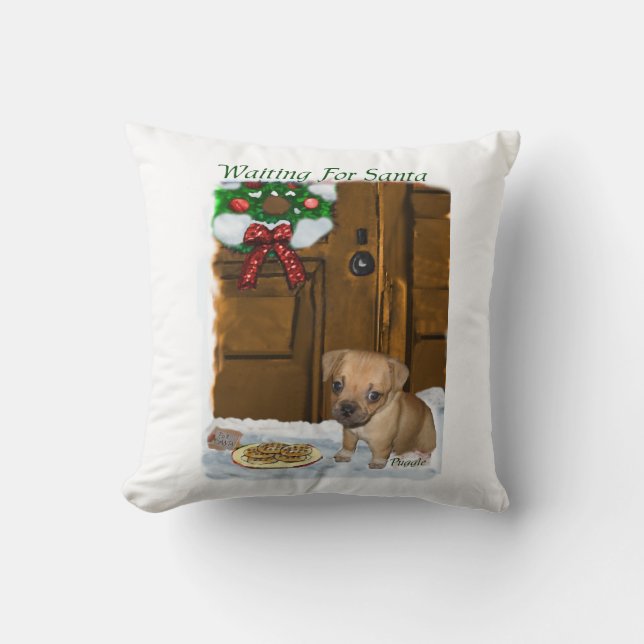 Puggle Christmas Throw Pillow (Front)