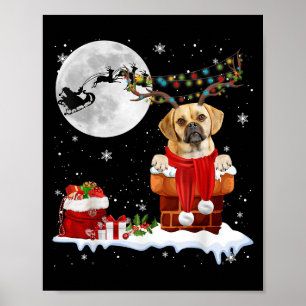 Puggle Dog Chimney Ugly Christmas Lights Xmas Paja Poster