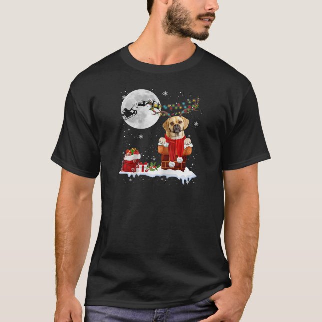 Puggle Dog Chimney Ugly Christmas Lights Xmas Paja T-Shirt (Front)
