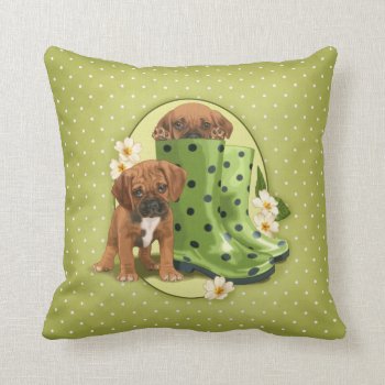 Puggle In Boots Throw Pillow by MarylineCazenave at Zazzle