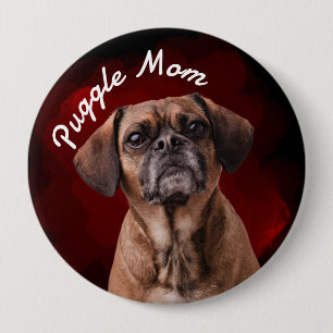 Puggle Mom with red background Button