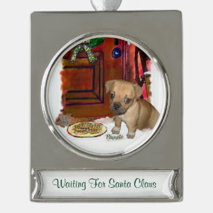 Puggle Personalized Christmas Silver Plated Banner Ornament