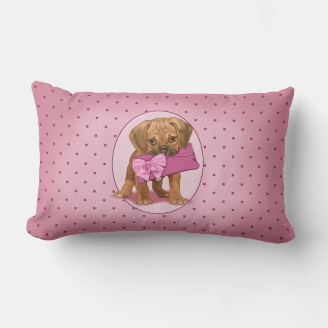 Puggle Puppy and Clutch Lumbar Pillow (Front)
