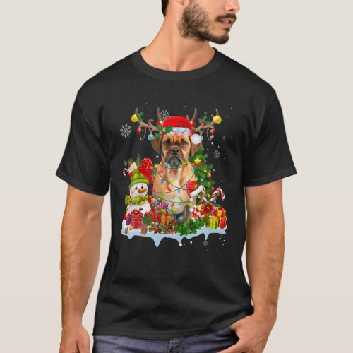 Puggle Santa Hat Reindeer Christmas Lights Pajama T_Shirt