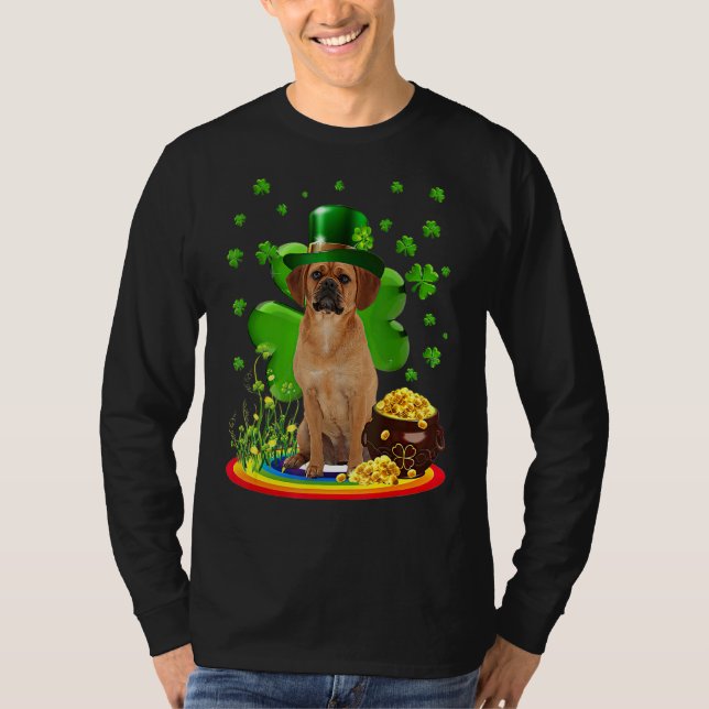 Puggle St Patricks Day  Irish Shamrock Dog Loves T-Shirt (Front)
