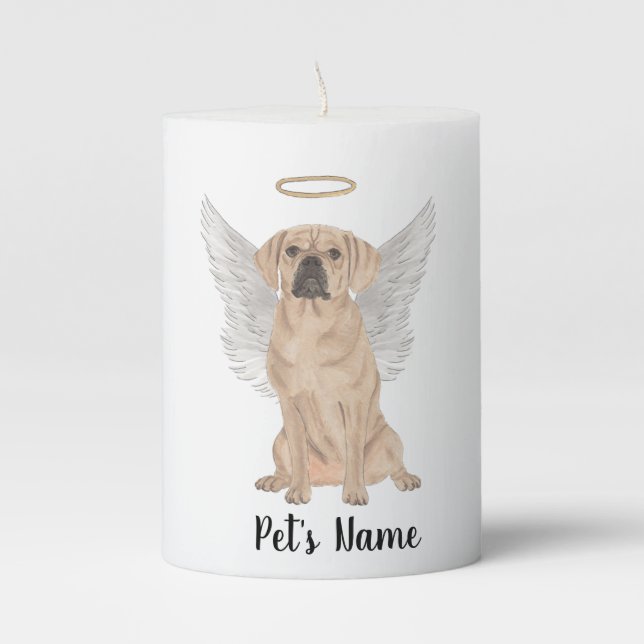 Puggle Sympathy Memorial Pillar Candle (Front)