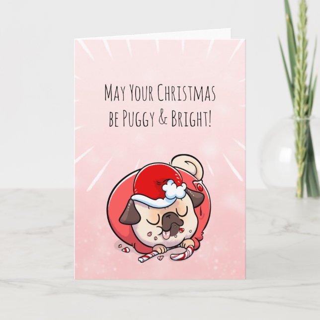 Puggy and Bright Christmas pug card (Front)