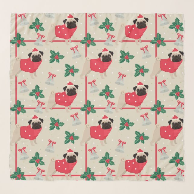 Puggy Christmas Chiffon Scarf (Front)