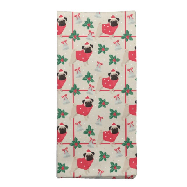 Puggy Christmas Cloth Napkins  (Folded)