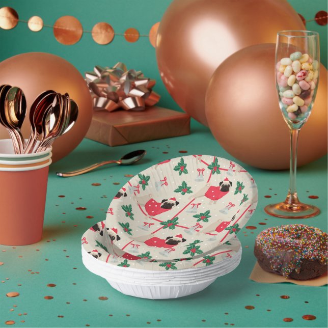 Puggy Christmas Paper Bowls (Multi)