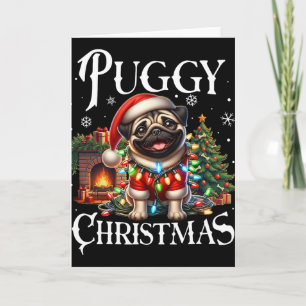 Puggy Christmas Pug Xmas Pug Santa Claus Pug Card