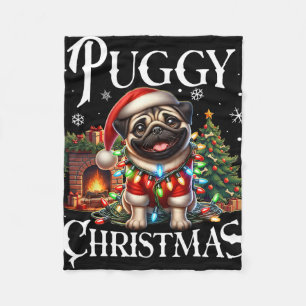 Puggy Christmas Pug Xmas Pug Santa Claus Pug Fleece Blanket