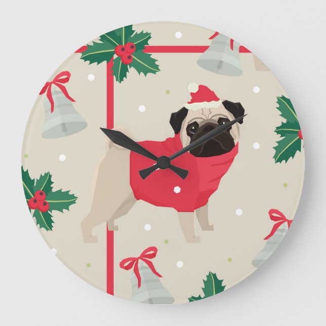 Puggy Christmas Wall Clock (Front)