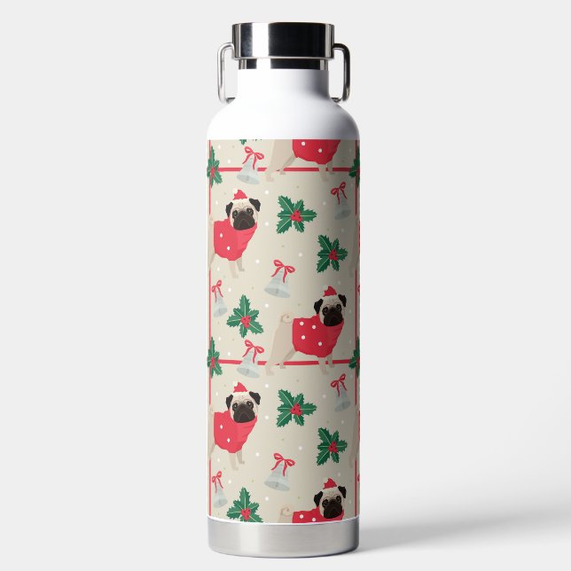 Puggy Christmas Water Bottle (Front)