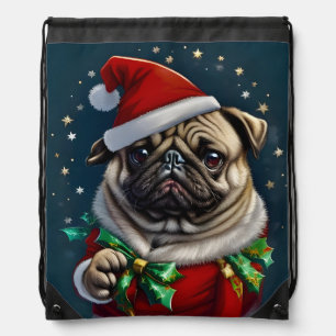 Puggy Claus Collection Drawstring Bag