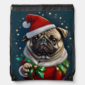 Puggy Claus Collection Drawstring Bag