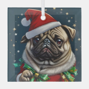 Puggy Claus Collection Glass Ornament