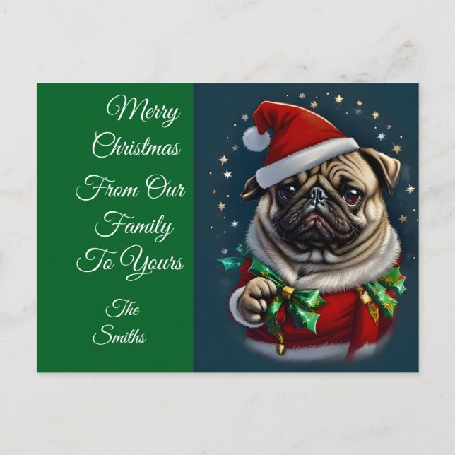 Puggy Claus Collection Holiday Postcard (Front)
