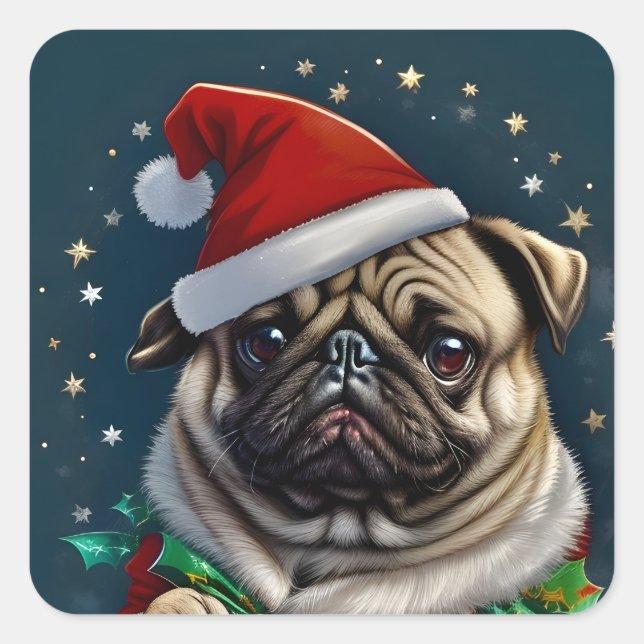 Puggy Claus Collection Square Sticker (Front)