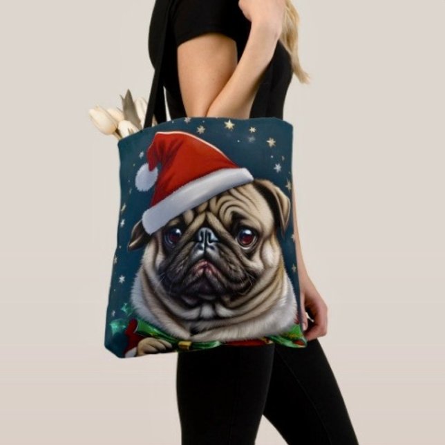 Puggy Claus Collection Tote Bag (Tote Bag — 100% polyester, black laminated lining 100% cotton web hand. Made in the USA.)