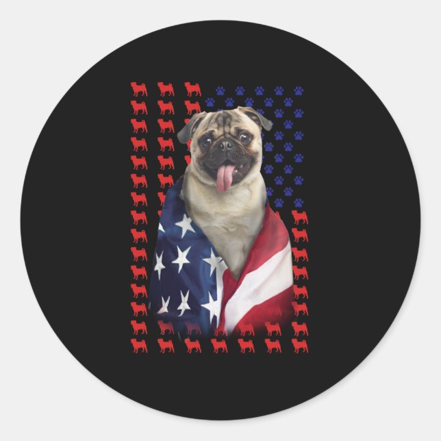 Puggy USA American Flag Classic Round Sticker (Front)