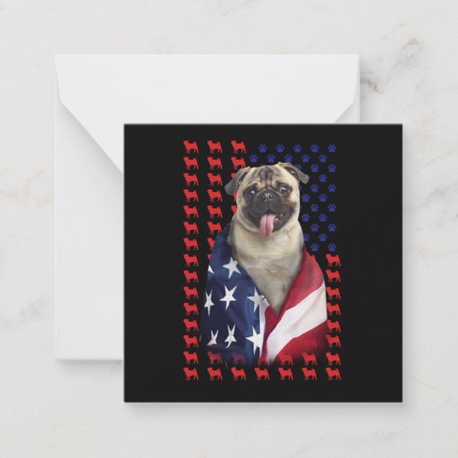 Puggy USA American Flag Note Card (Front)
