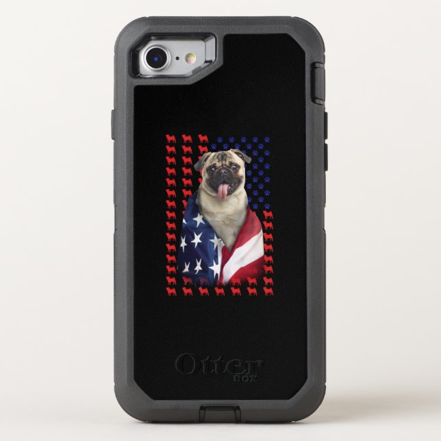 Puggy USA American Flag Otterbox iPhone Case (Back)