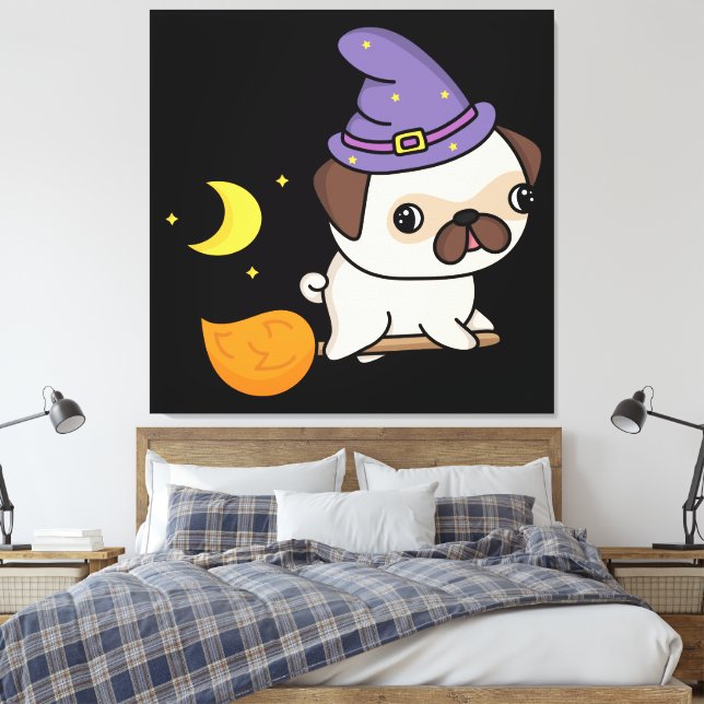 Puggy Witch Canvas Print (Insitu(Bedroom))