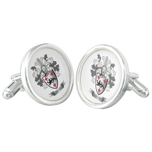 Pugh Family Crest Coat of Arms Cufflinks (Angled)