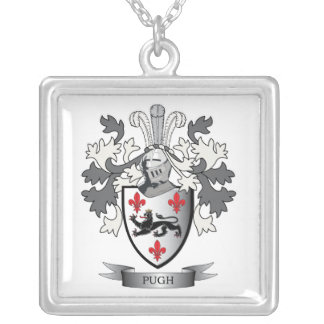 Pugh Family Crest Coat of Arms Silver Plated Necklace