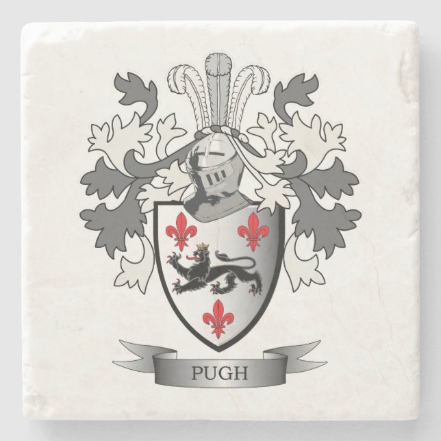 Pugh Family Crest Coat of Arms Stone Coaster (Front)