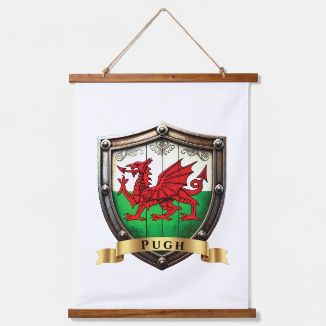 Pugh Wales Surname Shield Hanging Tapestry (Front)