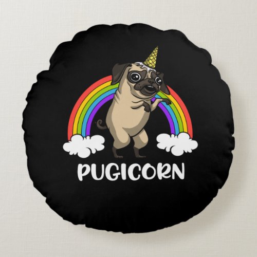 Pugicorn Pug Dog Unicorn Funny Pet Round Pillow