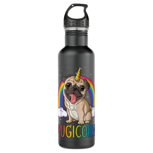 Pugicorn Pug Unicorn Girls Kids Space Galaxy Rainb Stainless Steel Water Bottle