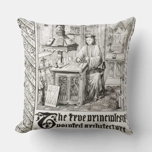 Pugin at work frontispiece from True Principles Throw Pillow