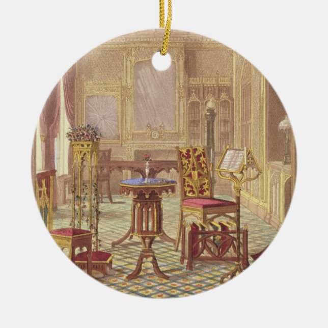 Pugin's Gothic Furniture, by Augustus Charles Pugi Ceramic Ornament (Front)