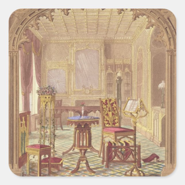 Pugin's Gothic Furniture, by Augustus Charles Pugi Square Sticker (Front)