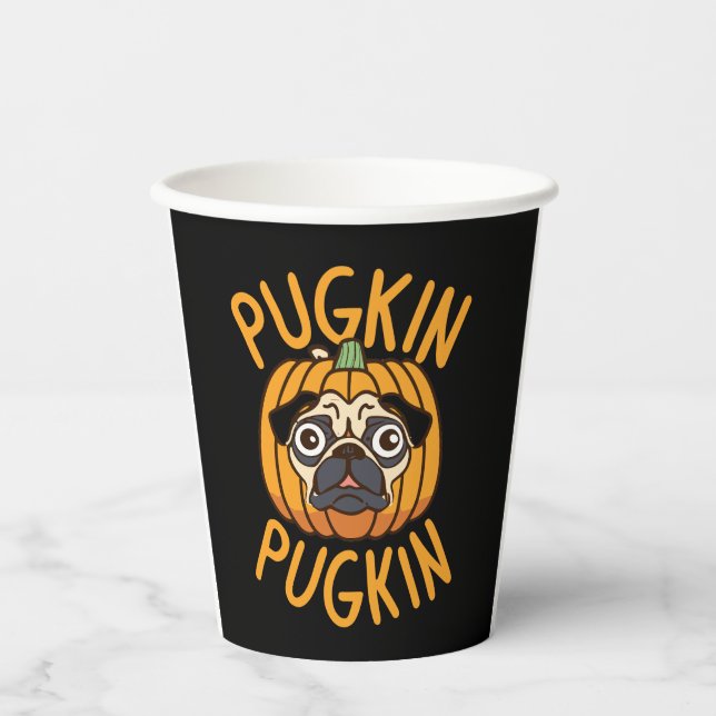 Pugkin Pug Dog Halloween Paper Cups (Front)