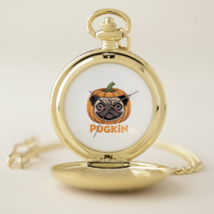 Pugkin Pug Halloween Happy Halloween Oversized T-S Pocket Watch