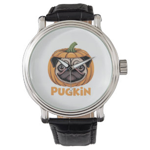 Pugkin Pug Halloween Happy Halloween Oversized T-S Watch