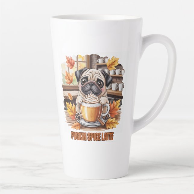 Pugkin Spice Latte – Cute Autumn Pug Coffee Design Latte Mug (Right)