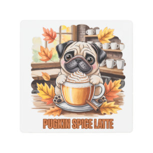 Pugkin Spice Latte – Cute Autumn Pug Coffee Design Metal Print