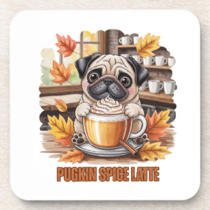 Pugkin Spice Latte Cute Funny Fall Pug Dog Lover Beverage Coaster