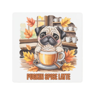 Pugkin Spice Latte Cute Funny Fall Pug Dog Lover Metal Print