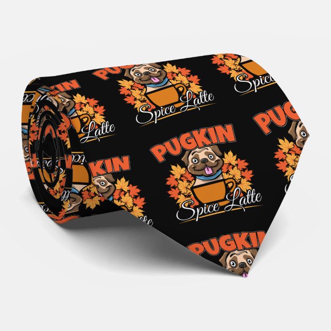 Pugkin Spice Latte - Pug Dog Pumpkin Pun Neck Tie (Rolled)